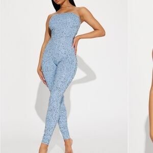 Brand New Without Tag Blue Embellished Jumpsuit